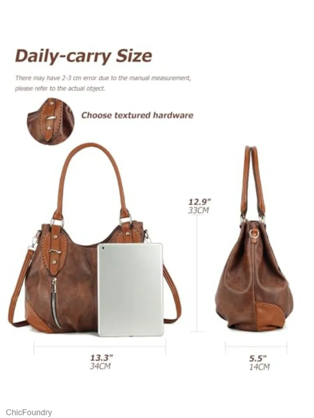Vintage PU Leather Hobo Tote Bag, Satchel Purse with Adjustable Strap